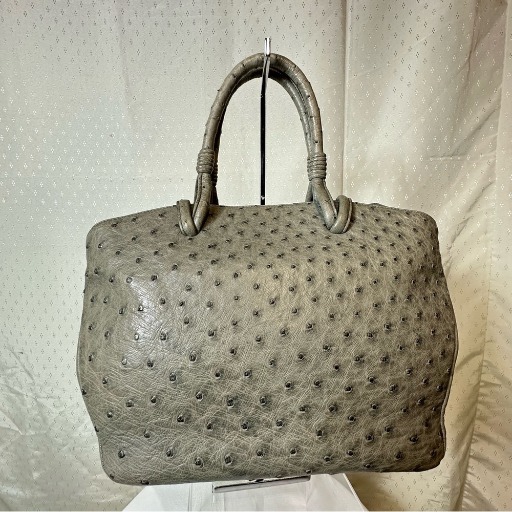 Gray Ostrich Textured Tote Bag